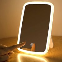 LED Makeup Mirror with Touch Sensor 3 Color Lighting Adjustable Brightness Folding Tabletop Cosmetic Mirror with USB Charging