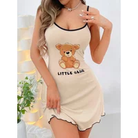 Summer Suspenders Nighties Women Sleepwear Comfortable Home Leisure Sexy Nightgowns Littler Bear Printed Mini Dress Nightdress