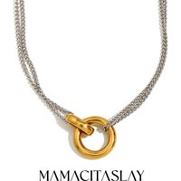 MamacitaSlay Minimalist Stainless Steel Ring Double Color Necklace Suitable For Women's Charm Waterproof Neck Jewelry Party Gift