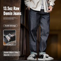 Maden Vintage 13.5OZ Selvedge Raw Denim Jeans Cotton Straight Denim Pants Men's Heavyweight Blue Zip Fly with Pockets Trousers image 4
