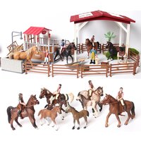 Farm Stable Riding School with Riders and Horses,Horseman with Foals Playset Model Animal Figurine Christmas Birthday Gift