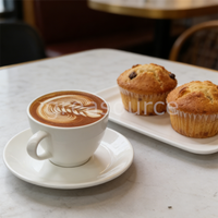 Latte Art Coffee Cup Saucer Realistic Print Artificial Cappuccino Fake Drink Food Prop Cafe Display With Plate Set Decoration