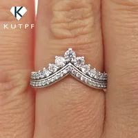 Princess Wish Crown Moissanite Engagement Rings For Women V-shape 925 Sterling Silver Wedding Band Lab Diamond Cocktail Ring