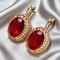 Wbmqda Red Big Oval Stone Drop Earrings For Women 585 Rose Gold Color Retro Ethnic Jewelry Accessories