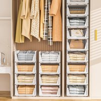 Faltbare Stapelbare Schrank-Organizer-Körbe mit Gleitschienen, 4er-Pack PP-Aufbewahrungsschubladen für Kleidung, Spielzeug, Bad, Küche, Platzsparender Organizer