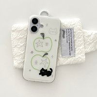 Korean Ins Green Apple Cat Phone Case for Samsung Galaxy S26 S25 S24 S23 S22 S21 FE Ultra Plus 4G 5G Feather Texture Back Cover