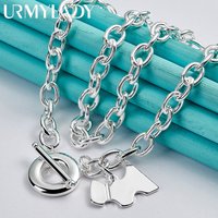 URMYLADY Fine 925 Sterling Silver Lucky Dog 18 Inch Pendant Necklace For Women Wedding Engagement Party Fashion Charm Jewelry