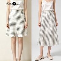 Women's Fashionable Summer Clothing French Polka Dot 100% Natural Mulberry Silk Plain Satin High Waist Slim Fishtail Skirt