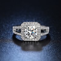 Hot 925 Sterling Silver beautiful Crystal square Rings for women Adjustable size fashion party wedding Jewelry Christmas gifts
