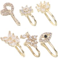 6Pcs Adjustable Nose Clips Non Piercing U Shaped Clip on Nose Rings for Women and Men Leaf Flower Eye Design Fake Cuff Stylish