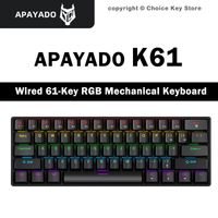 APAYADO K61 Wired Mechanical Gaming Keyboard 61 Keys RGB Backlit 60% Mini Keyboard Red Blue Switch Type-C for PC Laptop