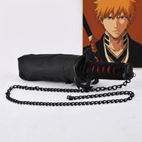 Bleach Kurosaki Ichigo Katana Umbrella Black UV Parasol Anime Folding Rain Umbrella Sword Style Cosplay Display Accessory Gift
