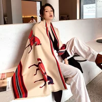 Luxury Brand Winter Scarf Women Cashmere Warm Pashmina Foulard Lady Horse Scarves Female Thick Soft Shawls Wraps Blanket