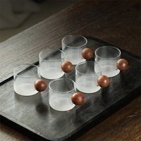 Cloud and Mist Frosting 80ml Small Kung Fu Tea Cup With Wooden Bead Handle Heat Resistant Glass Teacup Tasting Sake Wine Cup