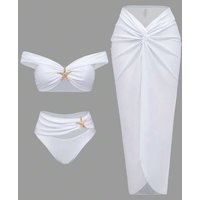 Women's Sexy Bikini Set Beachwear Metallic Starfish Bikini Folds Long Skirts Three Piece Sets Hot Girl Vacation Style Swimsuit