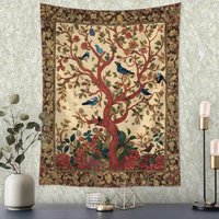 VIKAMA Retro Flower and Bird Tree of Life Tapestry European Classical Flowers Bohemian Ethnic Style Living Room Home Decoration