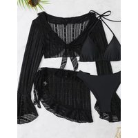 4Pcs/Set Fashion Summer Women Swimsuit Long-sleeve Party Cover-up Swimwear Vacation Casual Brazilian Beachwear for Women