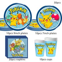 Pokemon Party Disposable Tableware Set Plate Cup Napkin Straw Tablecloth for Pikachu Birthday Party Decorations Supplies
