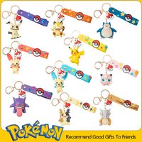 Genuine Pokemon Meowth Pikachu Keychain Gengar Plusle Snorlax Mimikyu Anime Action Figure Toy Keyring Fragrance Pendant Gift