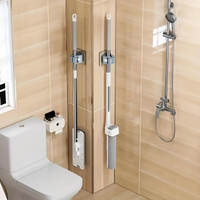 5Pcs No Drill Adhesive Wall Hooks, Multifunctional Holder for Mop Broom Bathroom Storage Organizer