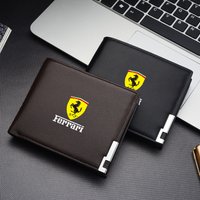 Leather Car Logo Short Wallet Men Credit Card Storage Bag For Ferrari SF90 Stradale SF90Spider 296 GTB 296 GTS Auto Accessories