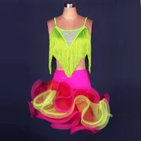 Women Dancing Dress Woman Ballroom Tango Fringe Salsa Rumba Adult Tassel Top And Skirt Professional Latin Dance Costume