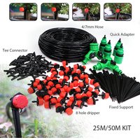 25/50M Automatic Garden Irrigation Watering System Vegetables Flowers Drip Kit Adjustable Nozzle 1/4'' PVC Hose Coupling Adapter