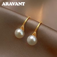 Aravant 925 Silver 18K Gold Water Drop Pearls Earrings For Women Wedding Charm Jewelry