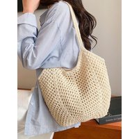 New Casual Beach Bag Woven Hollow Out Shopping Bags Single Shoulder Tote Bag for Women Men Summer Vacation Travel Accessories