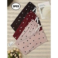 3 PCS Sets Women's Pajamas Sleep Bottoms Allover Heart Print&Love Print Comfortable Charming Bow-Waist Comfy Pants