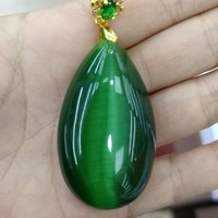 Green Cat Eye Necklaces Women Healing Gemstone Fine Jewelry Genuine Natural Cat Eye Stones Emerald Waterdrop Pendant Necklace