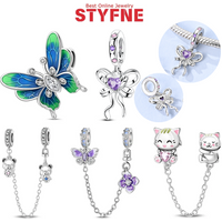 Silver-Plated Green Blue Butterfly Charms Beads Fit Original Bracelets Bag Keychain Charms Beads Pendant Diy Women Jewelry Gift