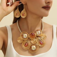 Trendy Gorgeous Crystal Bead Aluminum Wire Hand-woven Necklace And Earring Jewelry Set For Women's Party Evening Accessories