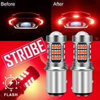 2PCS 1157 BAY15D LED Strobe Flashing Safety Brake Stop Tail Parking Light Bulb Bright Red Decoding Backup Brake Turn Lights