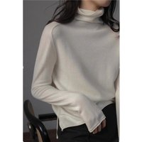 Casual all-fit Pile neck cashmere knitwear Women's Fall/Winter loose-fitting base sweater with turtleneck with cardigan