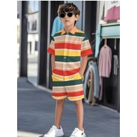 Boys Clothes Shirt Set for Boy Casual Striped Short Sleeve Shirt Shorts Kids' Sets and Outfits Outdoor Causal Shirt Children Top