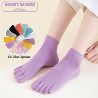 1/5 Pairs Women Short Five Finger Socks Candy Color Ankle Socks Sweat Absorption Breathable Cotton Split Toe Socks Spring Summer