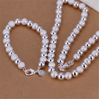New Fashion 925 sterling silver classic 8MM Frosted beads chain Bracelets necklace Jewelry sets for women men wedding Party