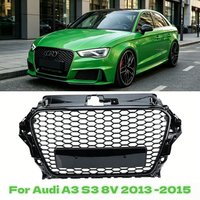 For Audi A3 S3 8V 2013 2014 2015 Car Front Bumper Grille Honeycomb Racing Grill Auto Parts Hood Mesh Grid Body Kits Glossy Black