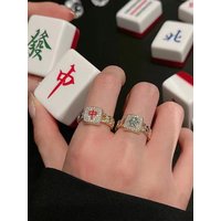 New Chinese Fashion Mahjong Rings for Women Men Player Inlay Full Zircon Sparkling Luxury Jewelry Creative Lucky Fortune Gifts