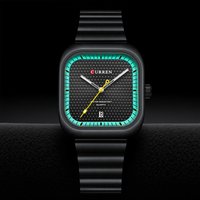 CURREN Minimalist Square Watch for Men Stainless Steel Strap Auto Date Luminous Hands Casual Business Quartz Wristwatch