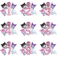 6pcs/1set Melody Kuromi Anime Theme Balloon Set Pink Purple Black 32inch Number Foil Balloon Girl Birthday Decor Children Toys