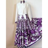 2026 Spring Women's Clothing Color Block Lapel Strap Waist Short Shirt Two-piece Set + Retro Print Loose Skirt Fashion Suit