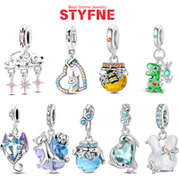 Silver-Plated Puppy Dog with Pink Charms Beads Fit Original Bracelets Bag Keychain Charms Beads Pendant Diy Women Jewelry Gift