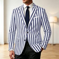 Men's Vertical Striped Blazer Slim Fit Single Breasted Casual Business Sport Coat Lightweight Formal Jacket For Office Wedding