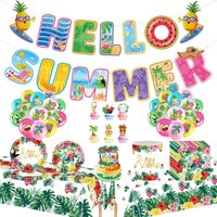 Hawaiian Luau Party Decorations Tropical Aloha Summer Beach Pool Birthday Supplies Banner Balloon Tableware Tablecloth Set Decor