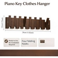 Solid Wood Piano Key Coat Rack – No-Drill Wall Hook, Foldable, Entryway Organizer & Key Holder