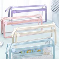 Transparent PVC Pencil Case Waterproof Large Capacity Double Layer Pen Bag Ins Style Makeup Bag Storage Bag School Stationery