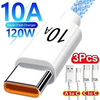 1-3PCS 120W 10A Fast Charger USB A Type C To Type C Charger Cable For iPhone 17 16 Pro Max Huawei Samsung Xiaomi USBC Data Cable