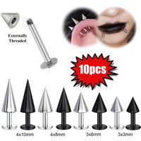 ZS 10pcs/lot 16G Long Spike Lip Rings Stainless Steel Spike Lip Studs Daith Cartilage Earrings Punk Rock Tragus Helix Piercings